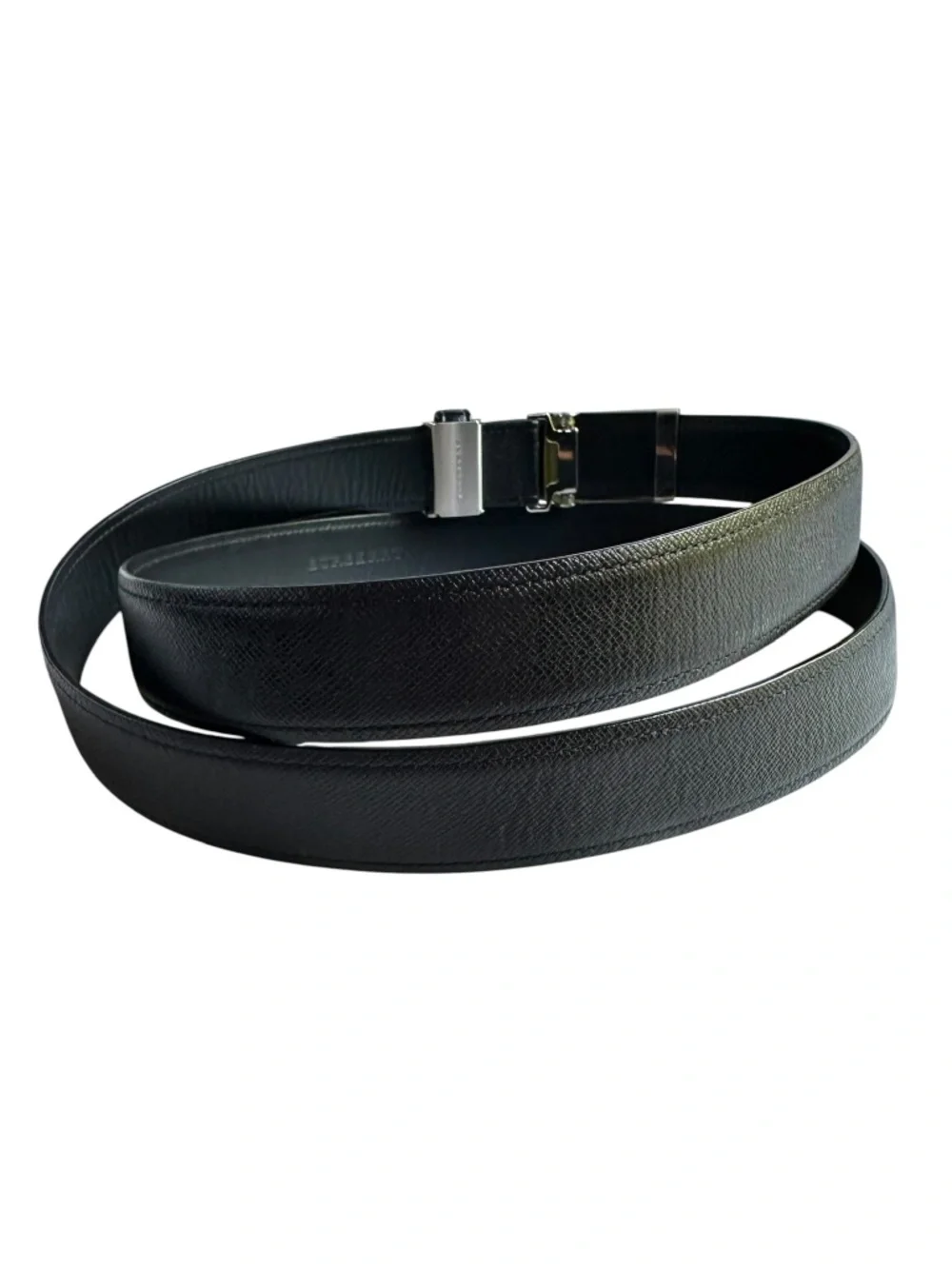 Genuine BURBERRY Logo Black Leather Men Dress Belt XL Adjustable Reversible